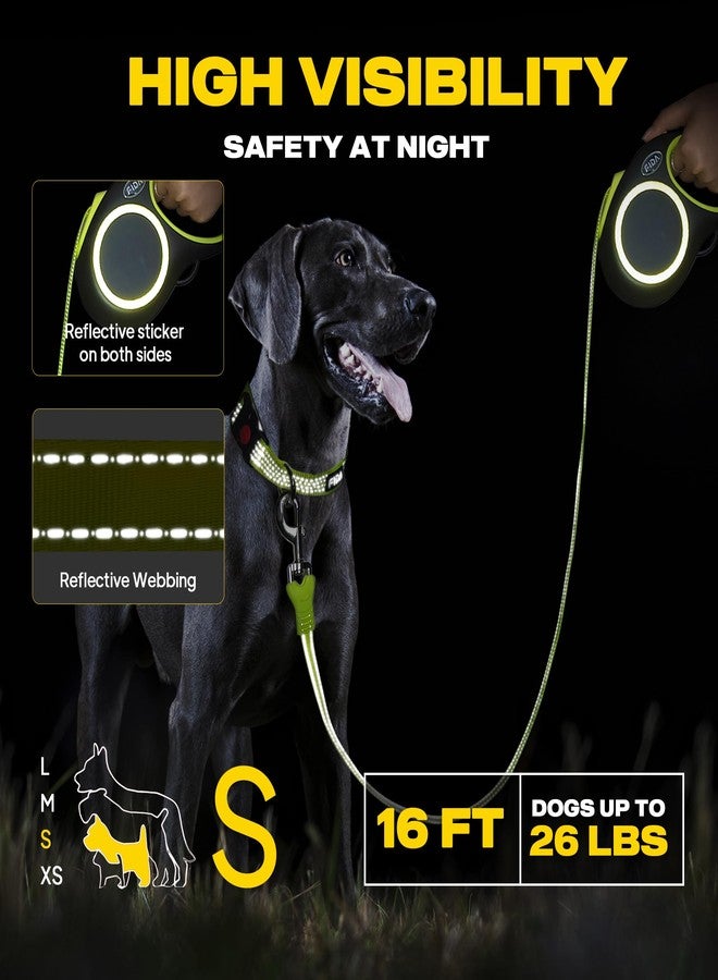 Fida Retractable Dog Leash, Reflective 16ft Heavy Duty Pet Walking Leash for Small/Medium Dog up to 26 lbs, Tangle Free. One-Hand Brake (Small, Neon Yellow) - Image 2